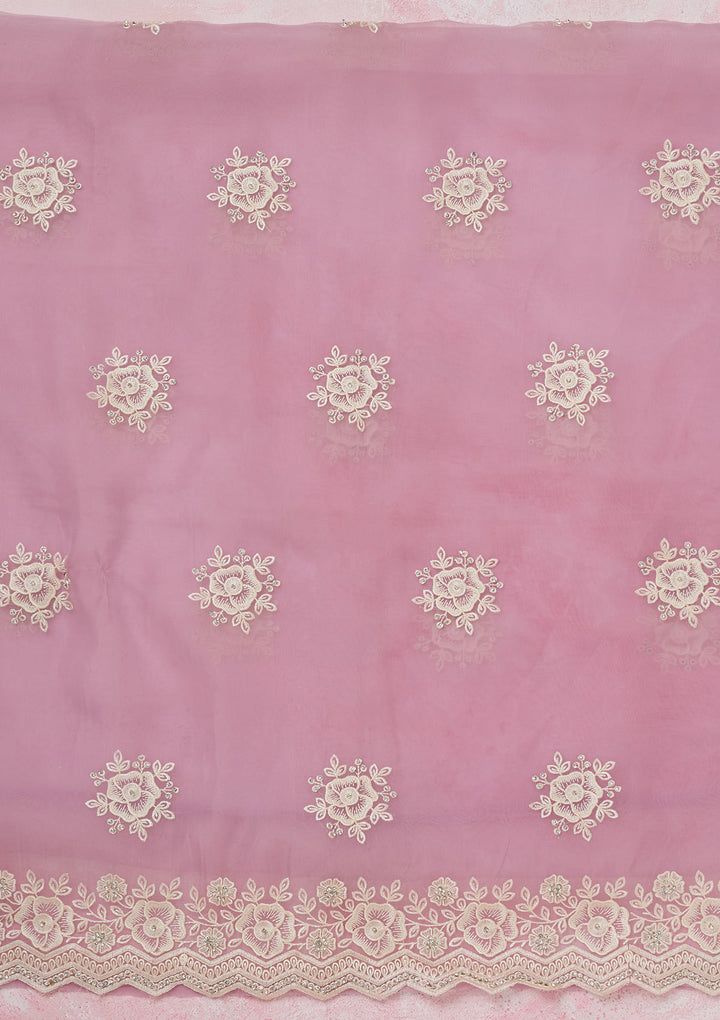 Lavender Threadwork Semi Crepe Unstitched Salwar Suit