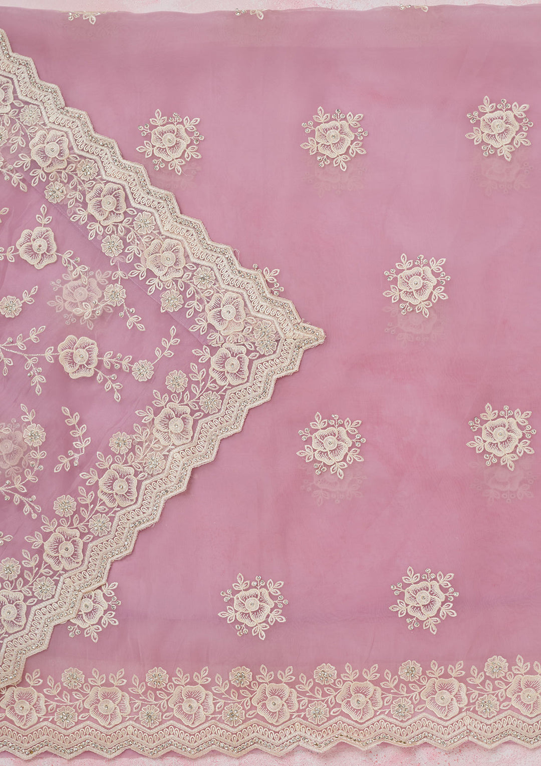 Lavender Threadwork Semi Crepe Unstitched Salwar Suit