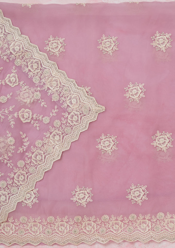 Lavender Threadwork Semi Crepe Unstitched Salwar Suit