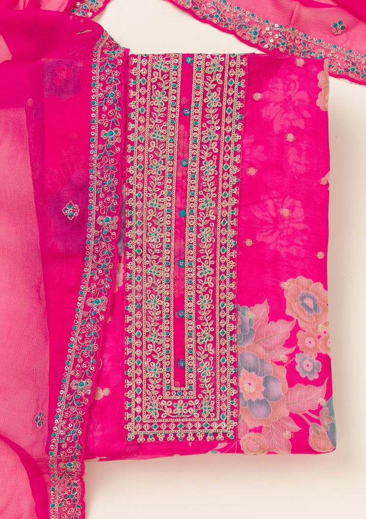 Rani Pink Zariwork Organza Unstitched Salwar Suit
