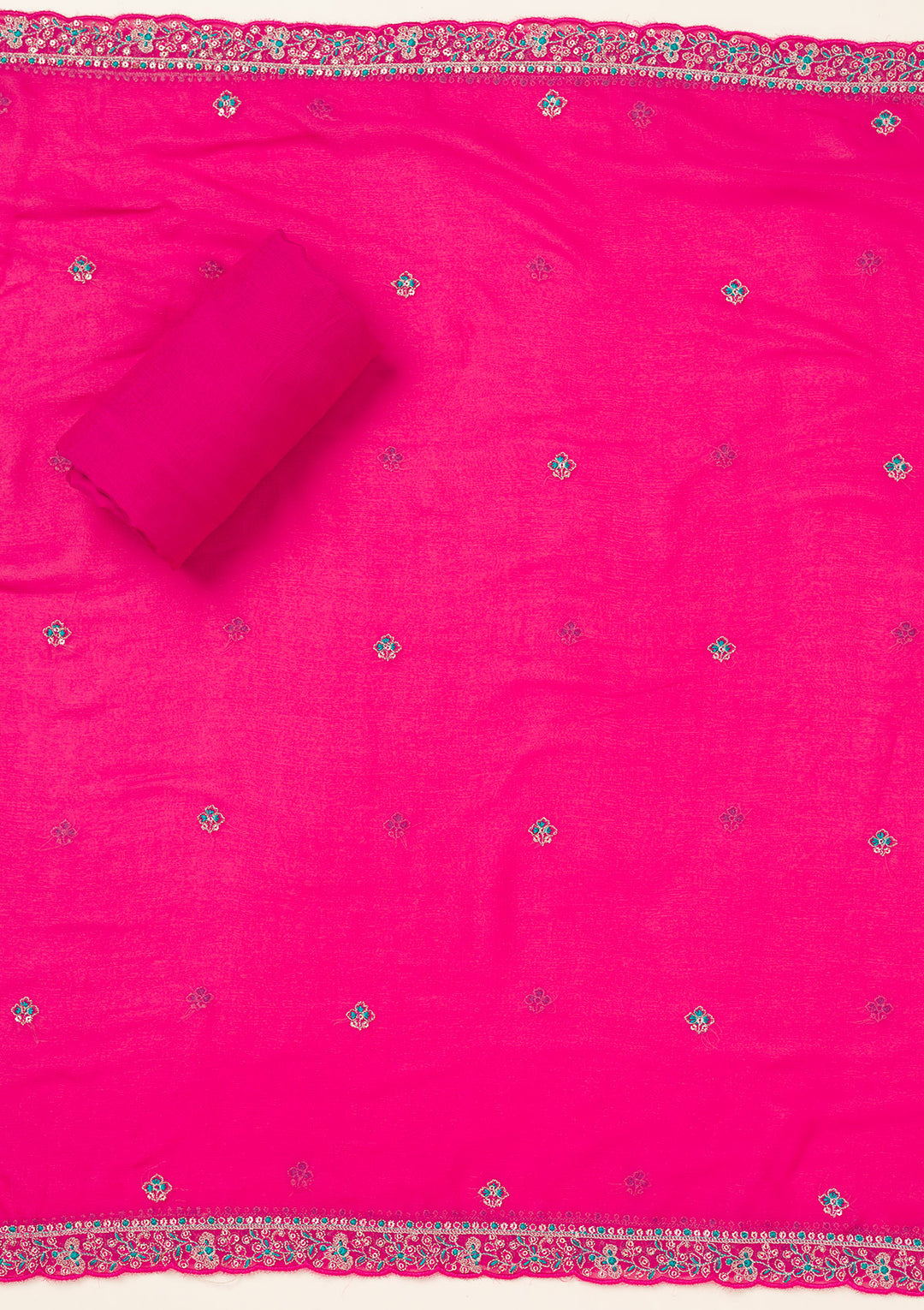 Rani Pink Zariwork Organza Unstitched Salwar Suit