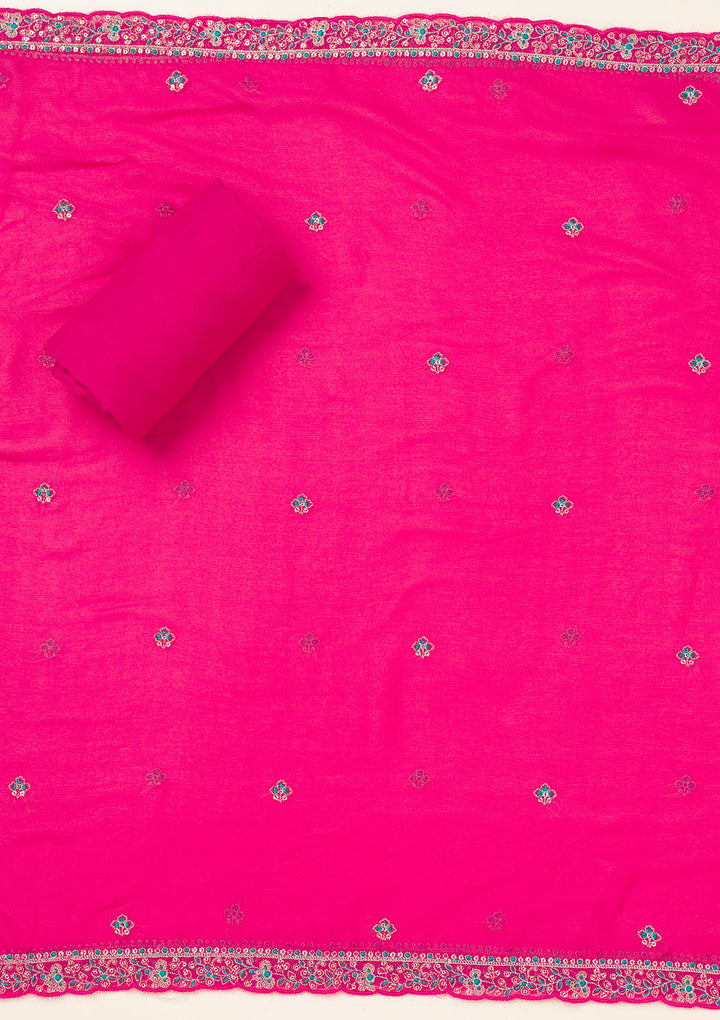 Rani Pink Zariwork Organza Unstitched Salwar Suit