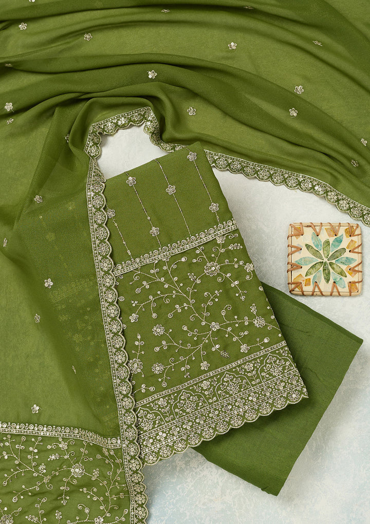 Mehandi Green Subtle Georgette Unstitched Salwar Suit