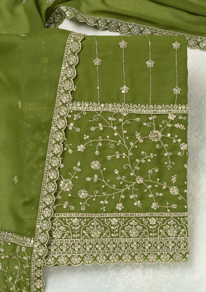 Mehandi Green Subtle Georgette Unstitched Salwar Suit