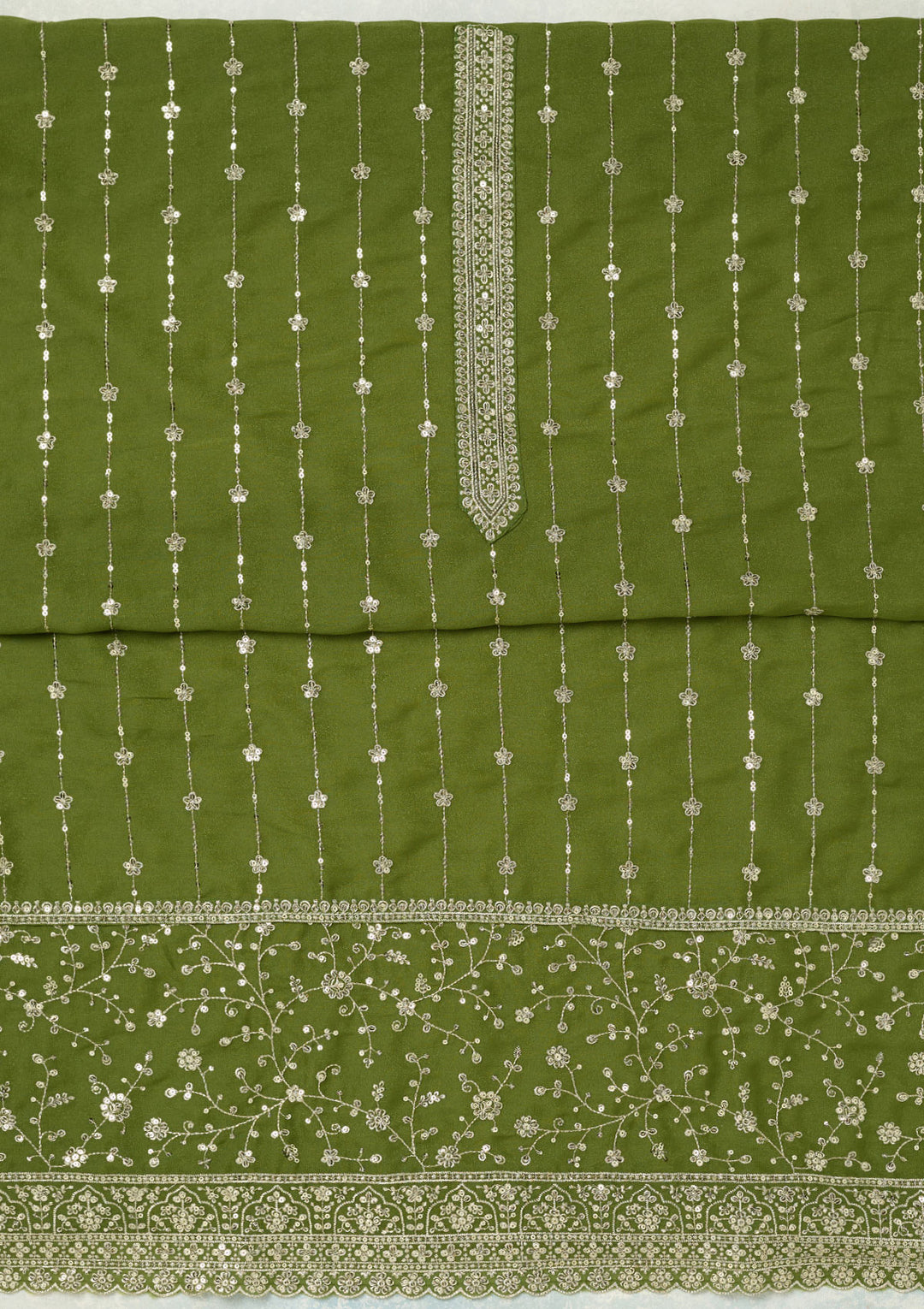 Mehandi Green Subtle Georgette Unstitched Salwar Suit
