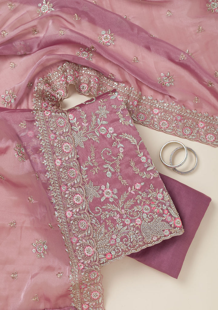 Onion Pink Bling Semi Crepe Unstitched Salwar Suit