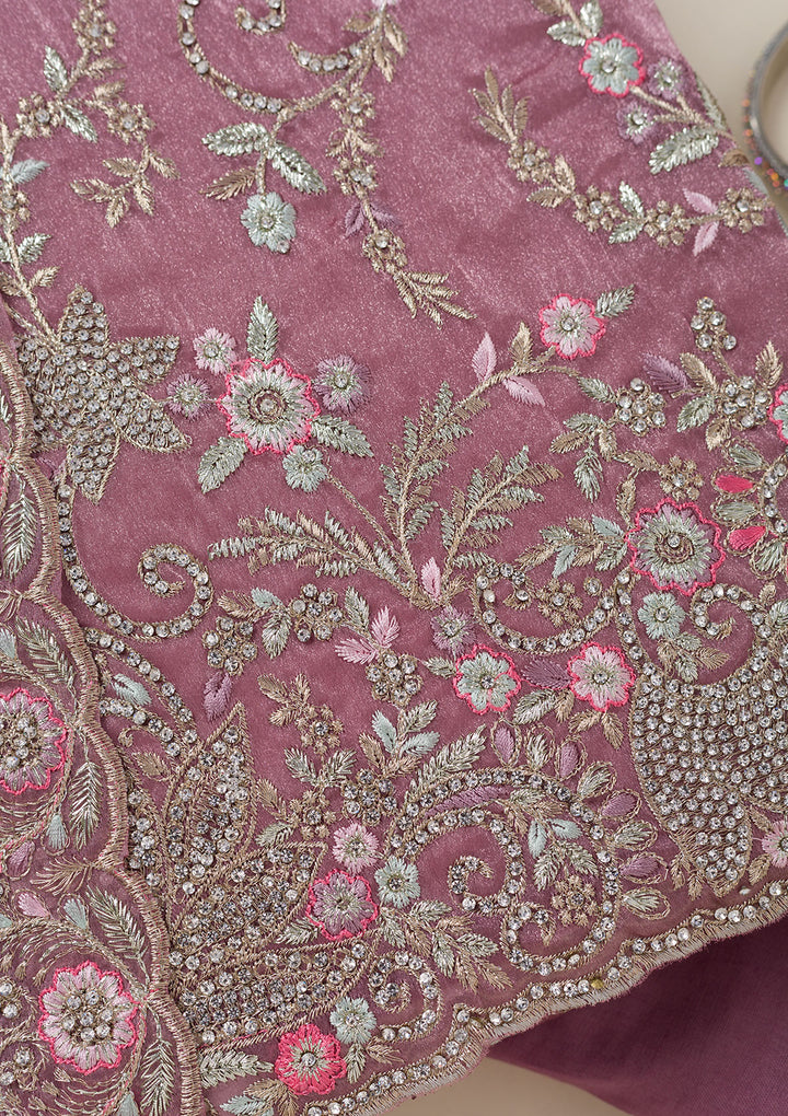 Onion Pink Bling Semi Crepe Unstitched Salwar Suit