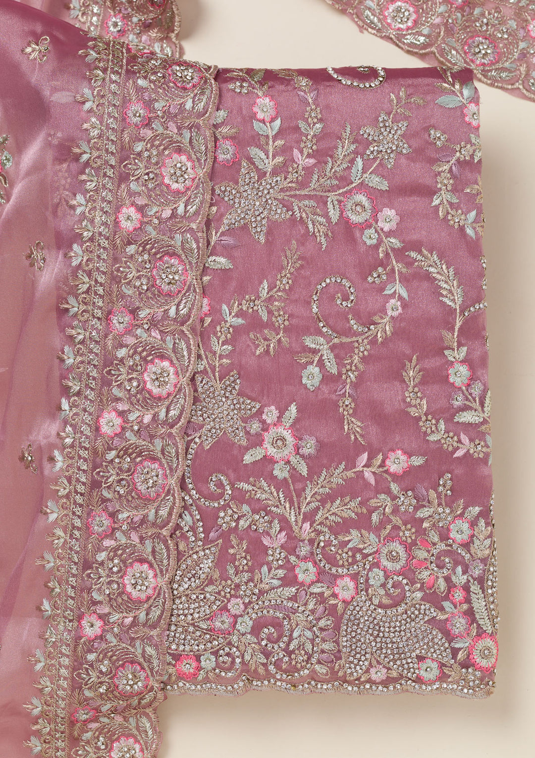 Onion Pink Bling Semi Crepe Unstitched Salwar Suit