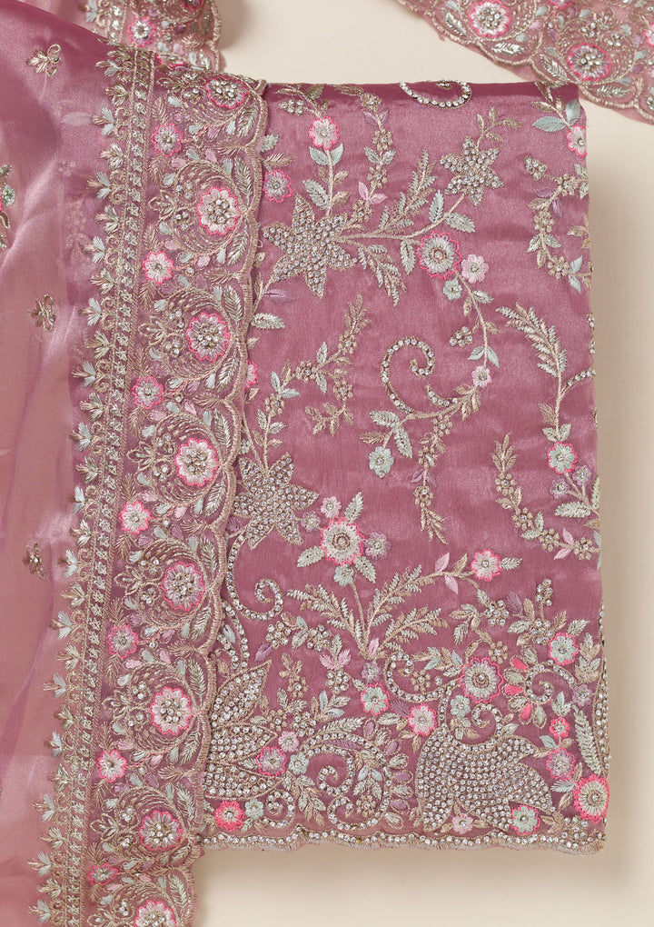 Onion Pink Bling Semi Crepe Unstitched Salwar Suit