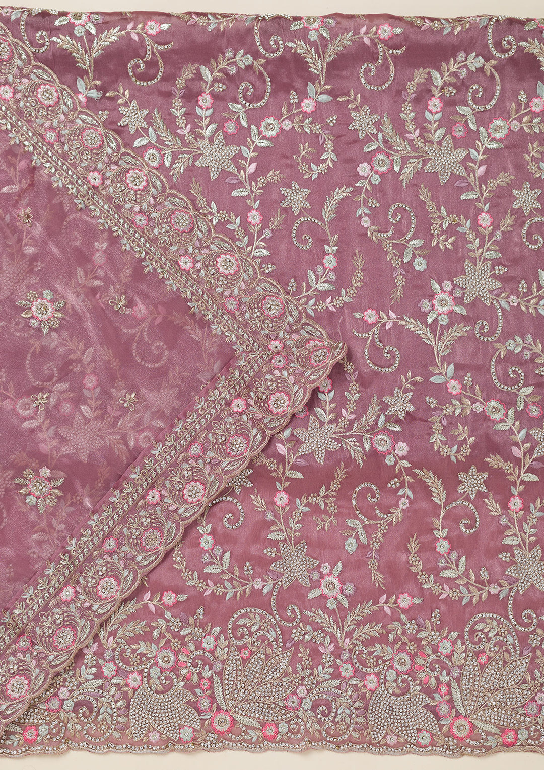 Onion Pink Bling Semi Crepe Unstitched Salwar Suit