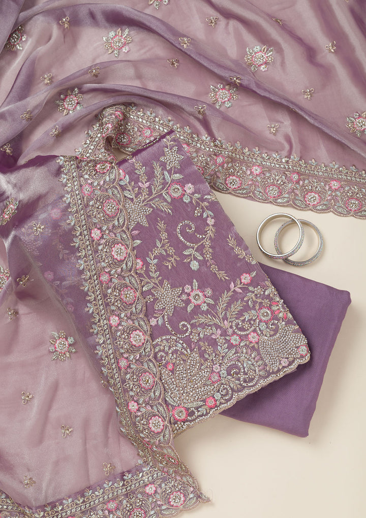 Purple Bling Semi Crepe Unstitched Salwar Suit