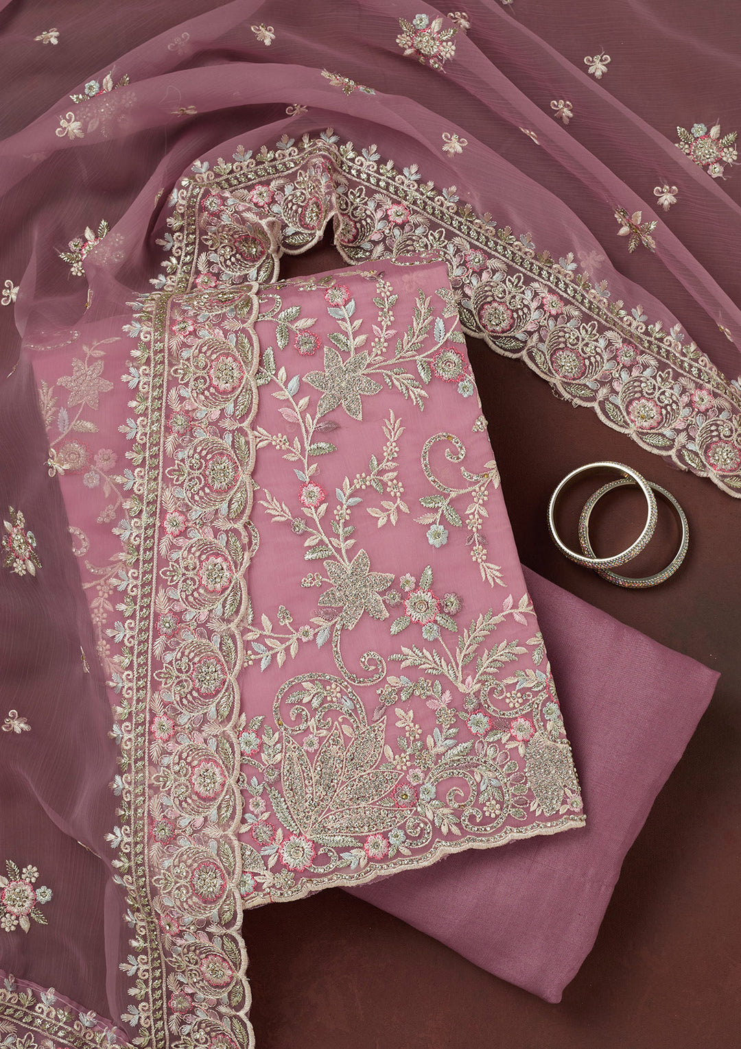 Lavender Stonework Semi Crepe Unstitched Salwar Suit-koskii