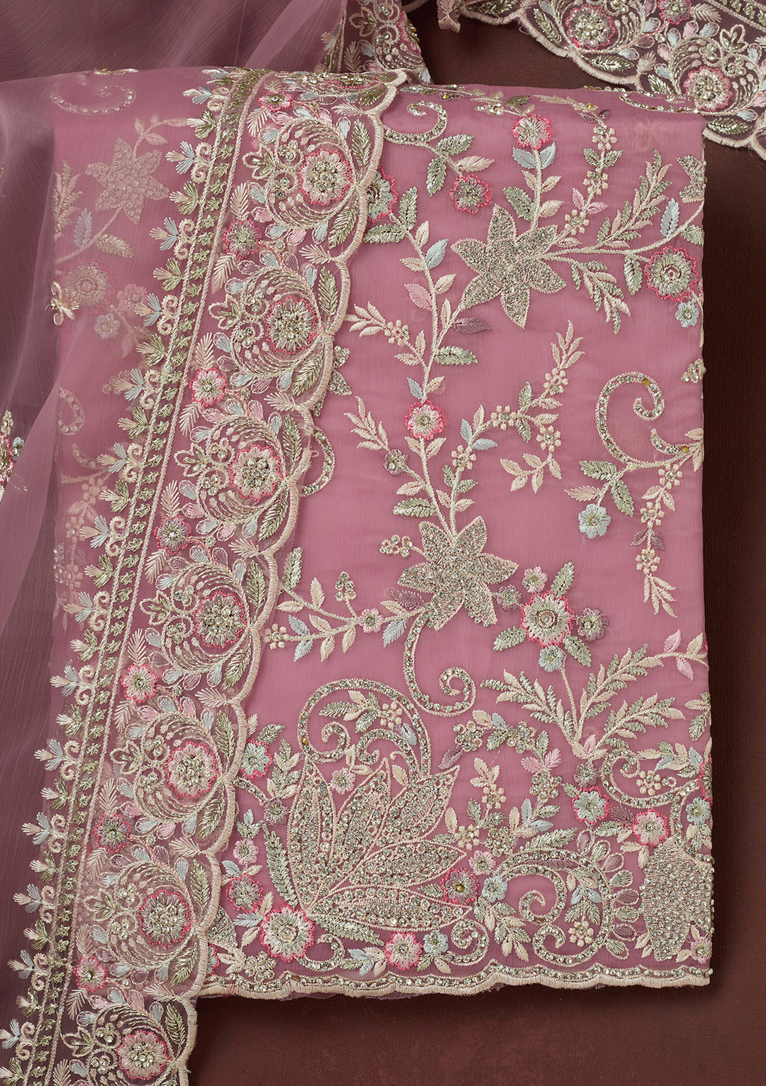 Lavender Stonework Semi Crepe Unstitched Salwar Suit-koskii