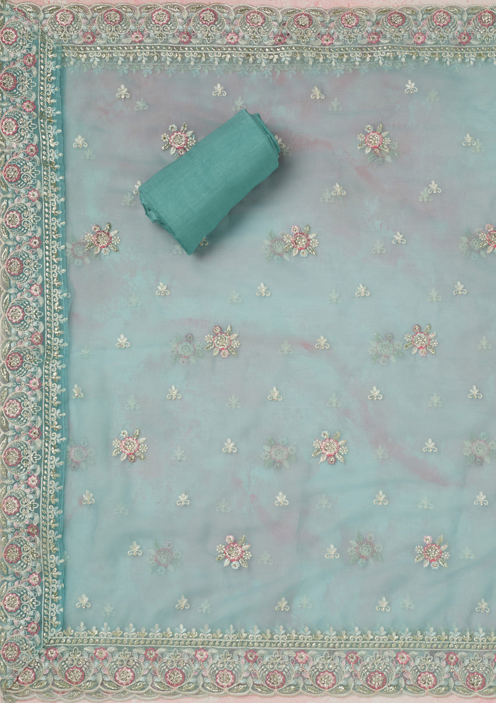 Sky Blue Stonework Semi Crepe Unstitched Salwar Suit-koskii