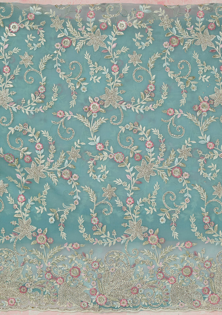 Sky Blue Stonework Semi Crepe Unstitched Salwar Suit-koskii