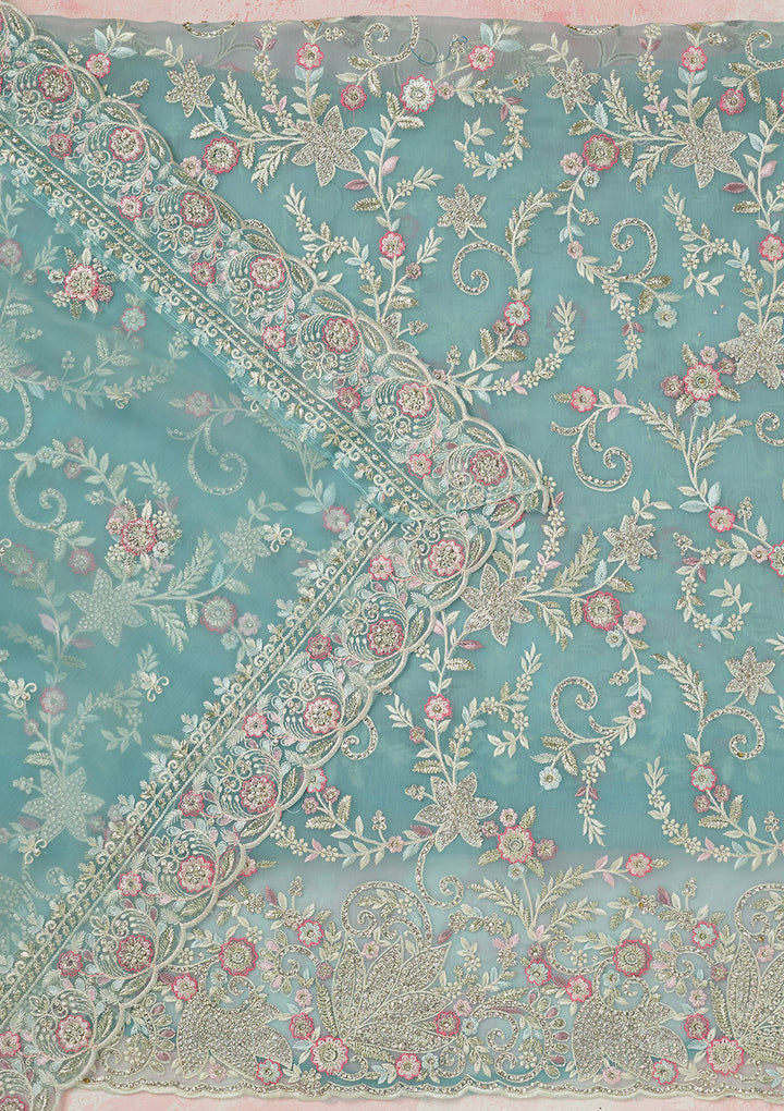 Sky Blue Stonework Semi Crepe Unstitched Salwar Suit-koskii