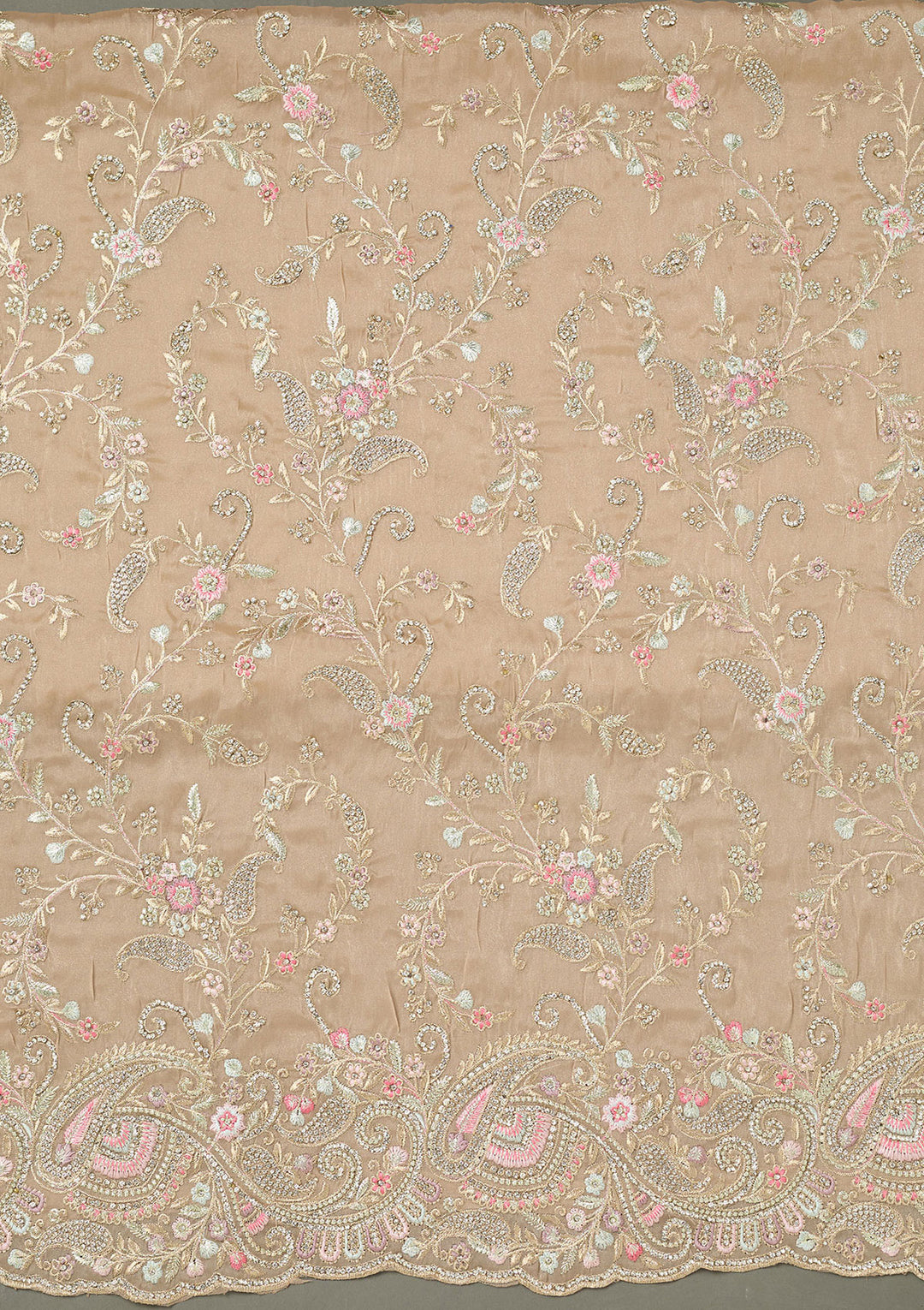 Beige Bling Semi Crepe Unstitched Salwar Suit