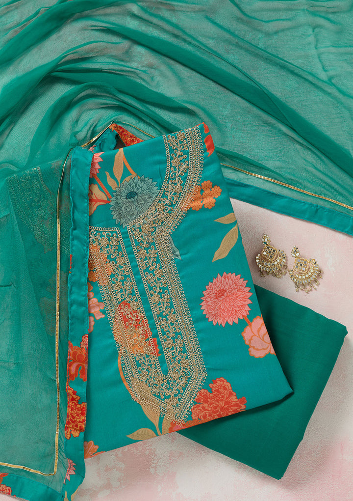Rama Green Zariwork (Gold) Cotton Unstitched Salwar Suit