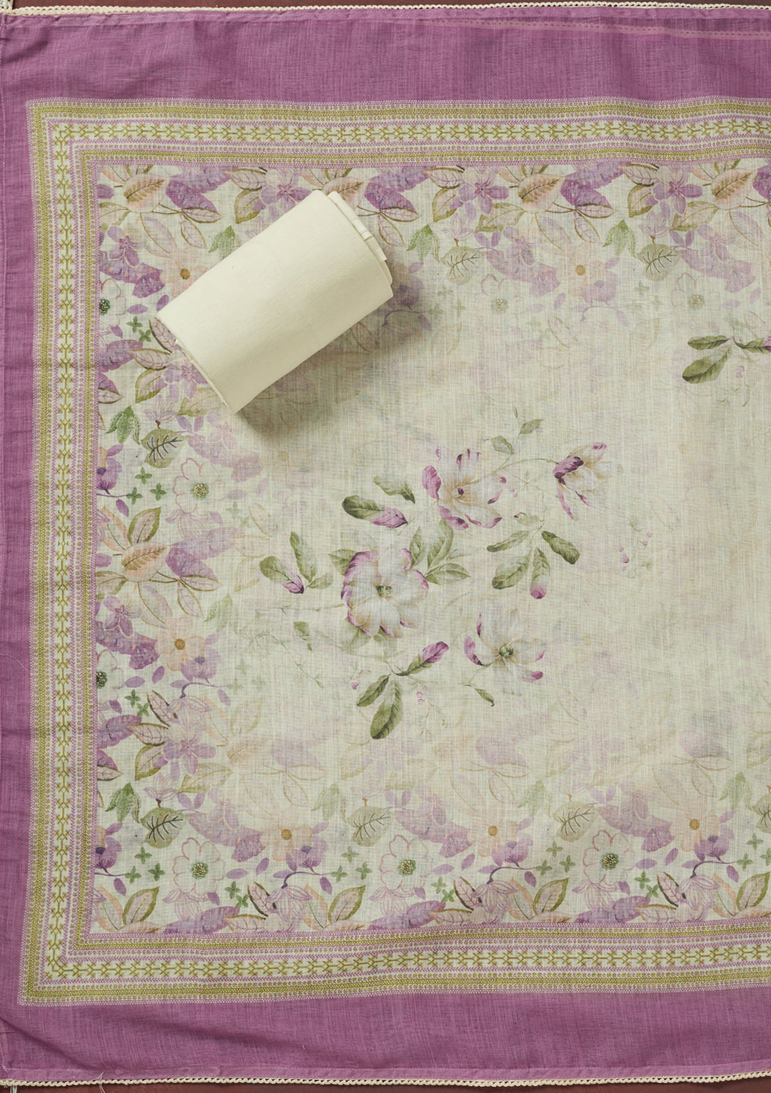 Purple Threadwork Linen Unstitched Salwar Suit