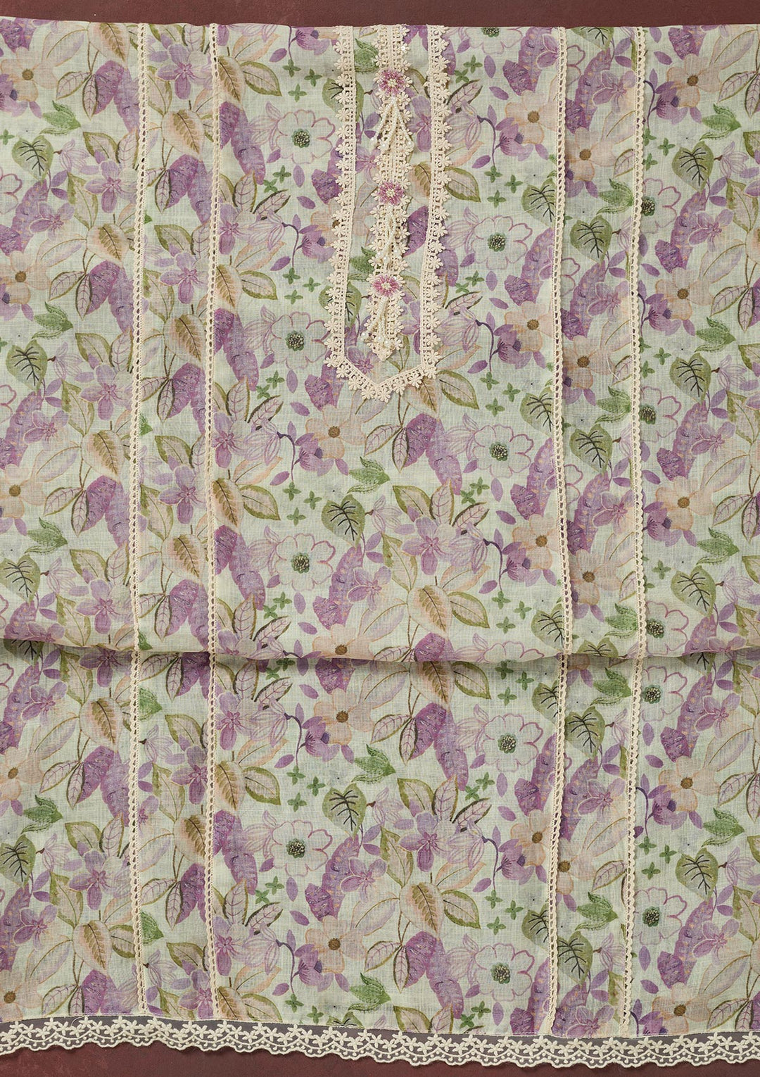 Purple Threadwork Linen Unstitched Salwar Suit