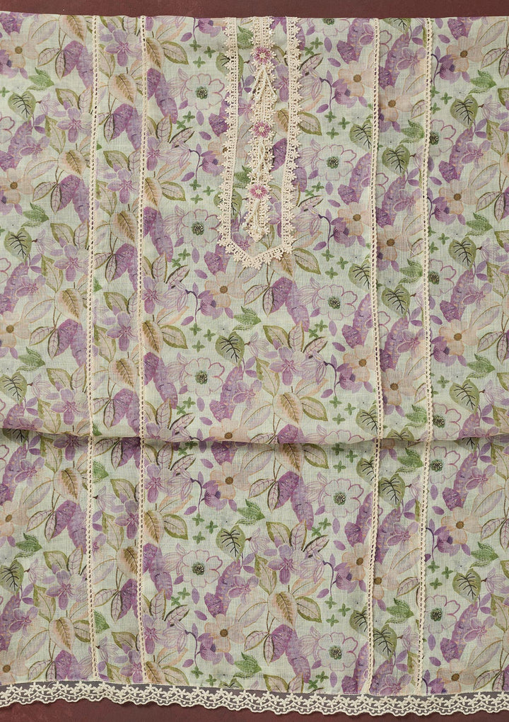 Purple Threadwork Linen Unstitched Salwar Suit