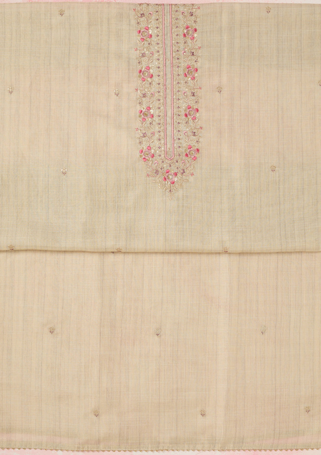 Cream Zariwork (Gold) Linen Unstitched Salwar Suit