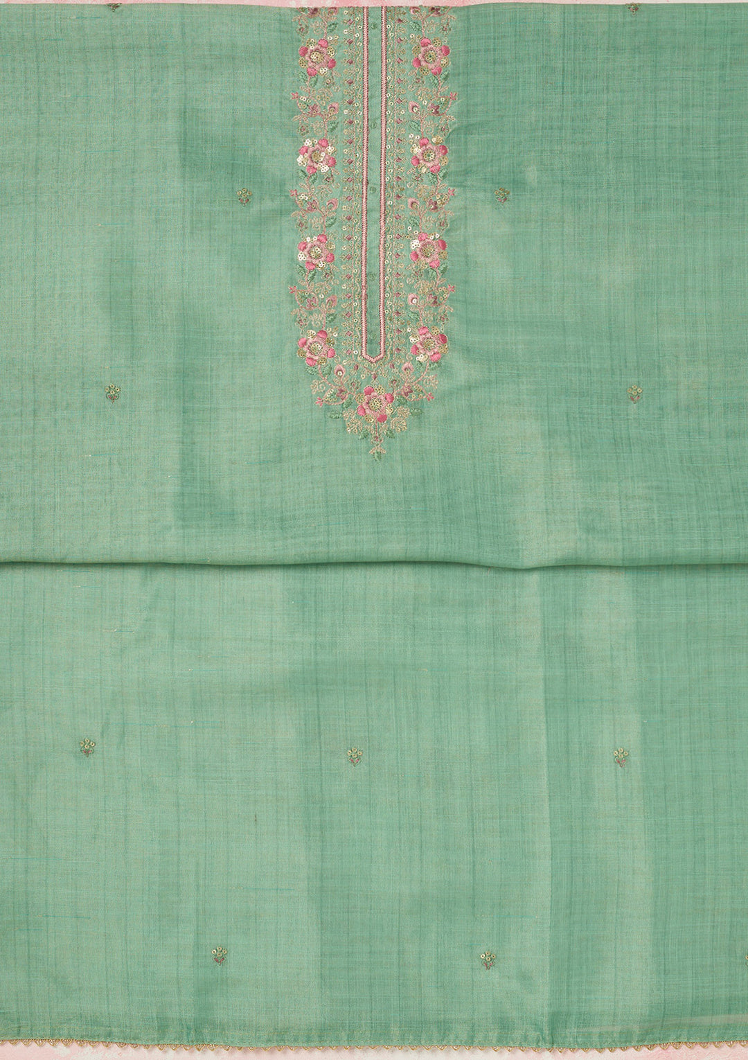 Sea Green Zariwork (Gold) Linen Unstitched Salwar Suit