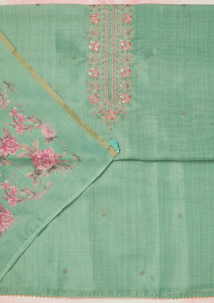 Sea Green Zariwork (Gold) Linen Unstitched Salwar Suit