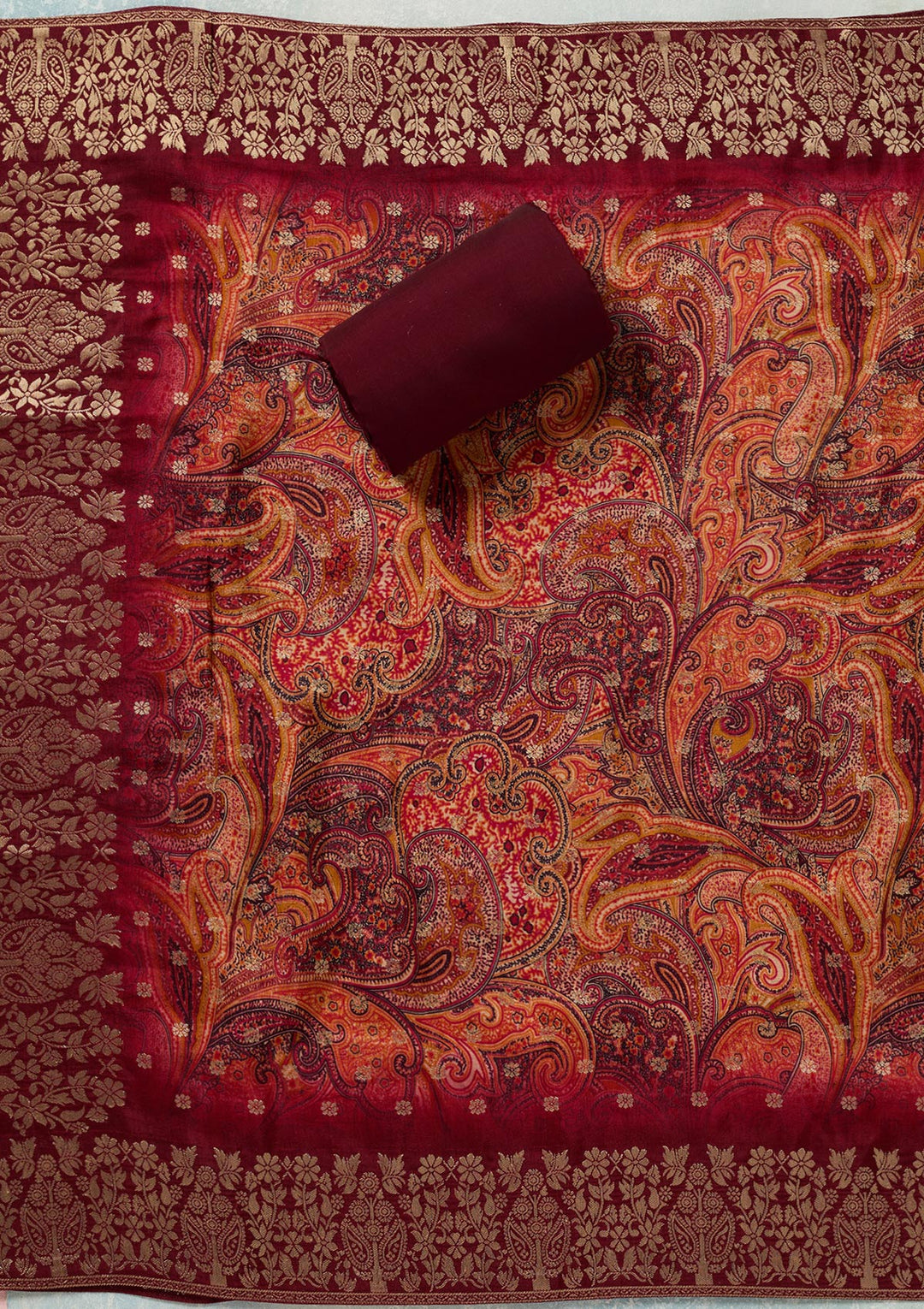 Maroon Threadwork Dola Silk Unstitched Salwar Suit