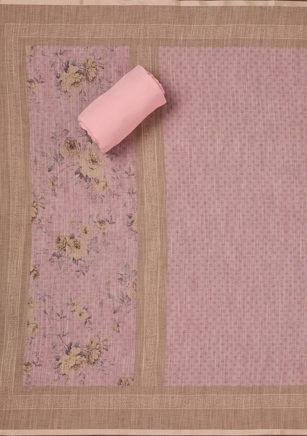 Baby Pink Threadwork Linen Unstitched Salwar Suit