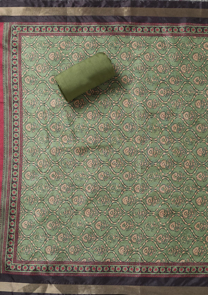 Pista Green Zariwork (Gold) Chanderi Unstitched Salwar Suit