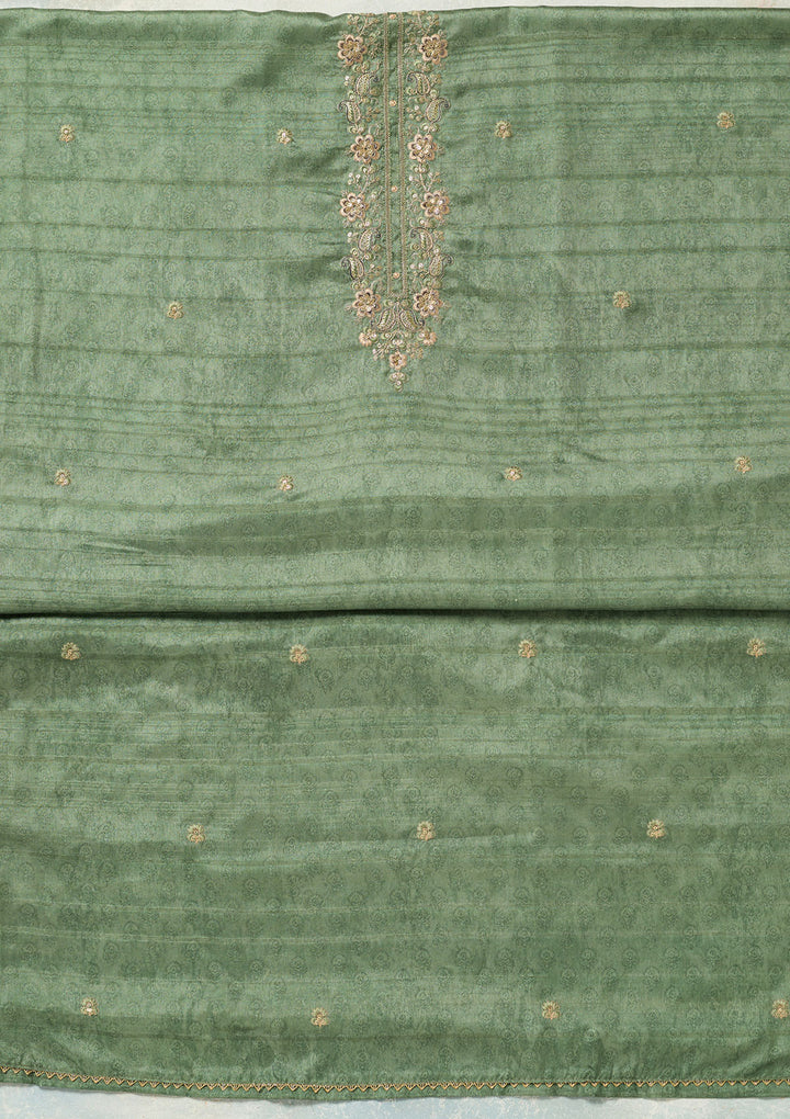 Pista Green Zariwork (Gold) Chanderi Unstitched Salwar Suit