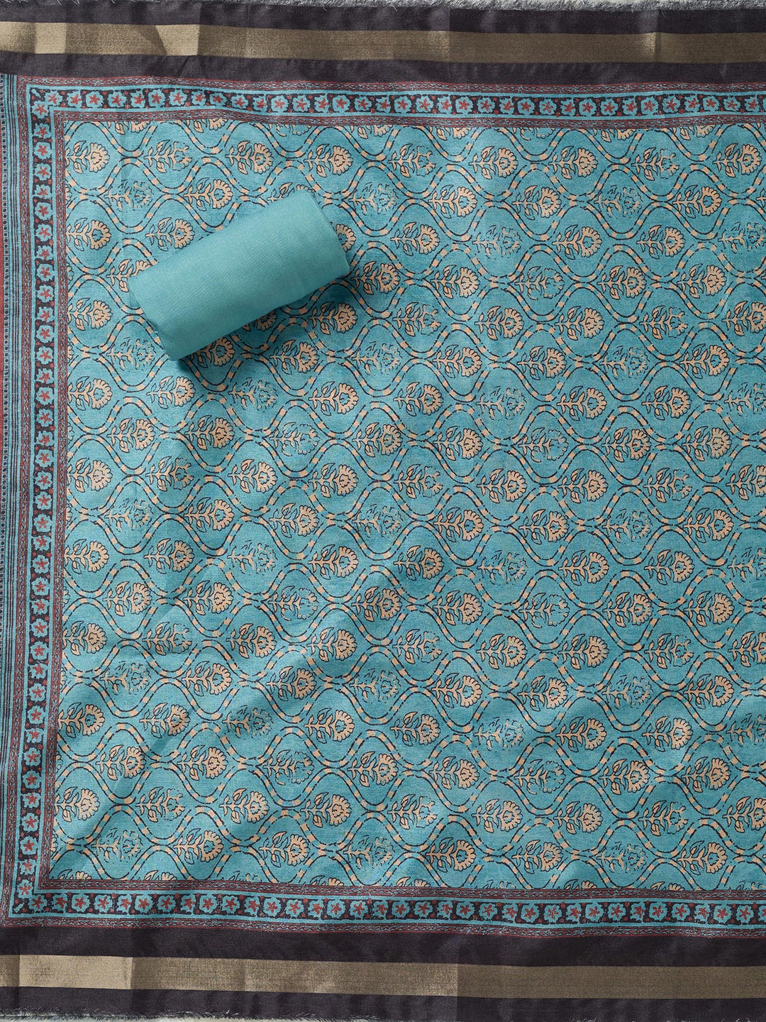 Sky Blue Threadwork Chanderi Unstitched Salwar Suit