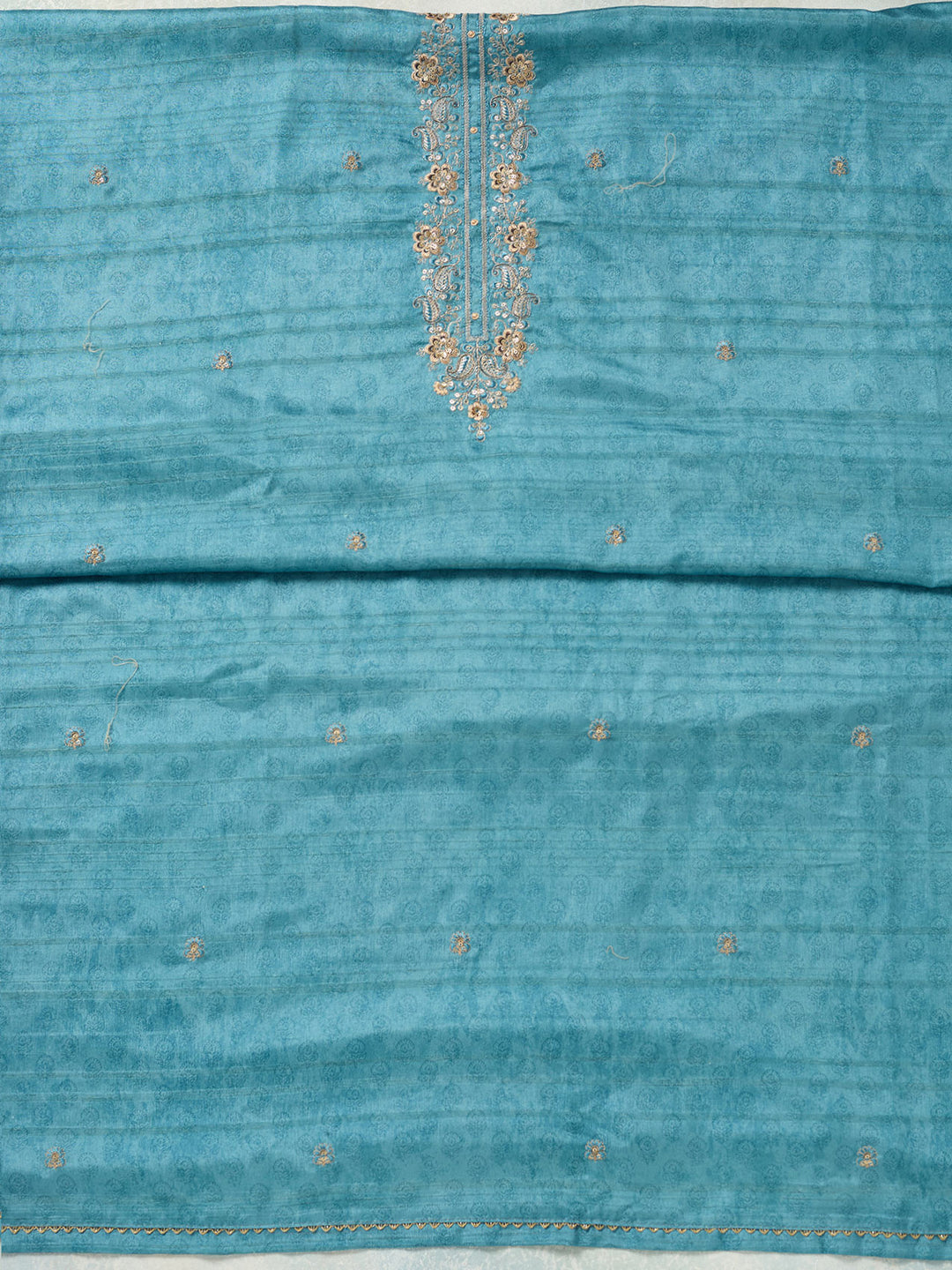 Sky Blue Threadwork Chanderi Unstitched Salwar Suit