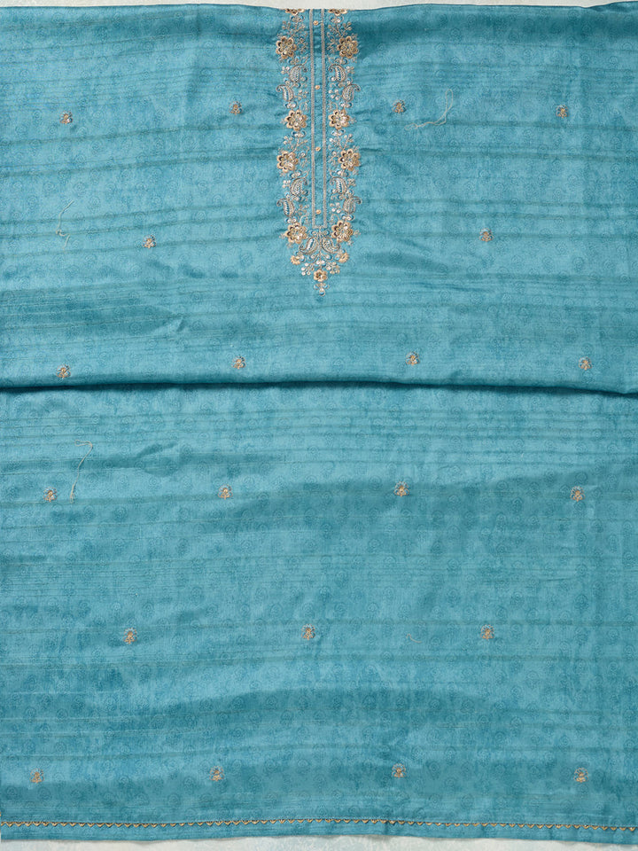 Sky Blue Threadwork Chanderi Unstitched Salwar Suit