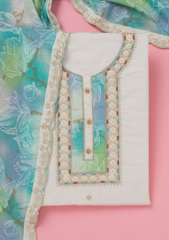 Cream Zariwork Dola Silk Unstitched Salwar Suit