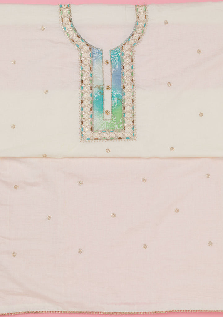 Cream Zariwork Dola Silk Unstitched Salwar Suit