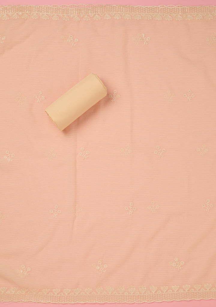 Cream Threadwork Semi Crepe Unstitched Salwar Suit