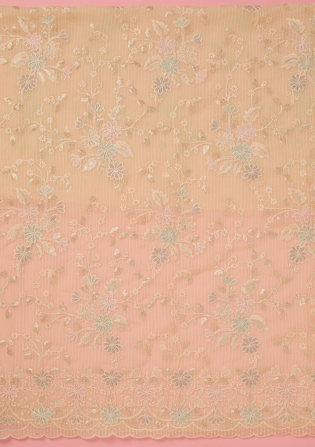 Cream Threadwork Semi Crepe Unstitched Salwar Suit