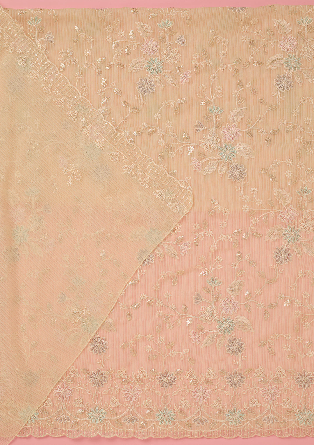 Cream Threadwork Semi Crepe Unstitched Salwar Suit