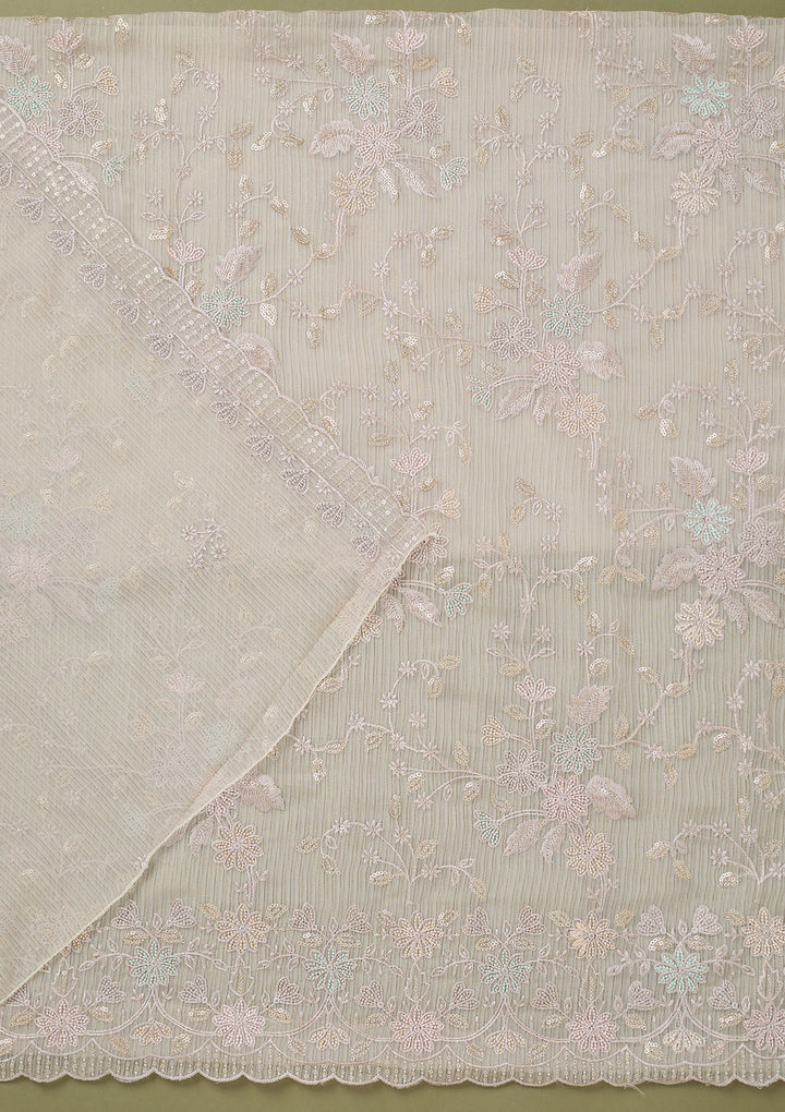 Light Grey Threadwork Semi Crepe Unstitched Salwar Suit