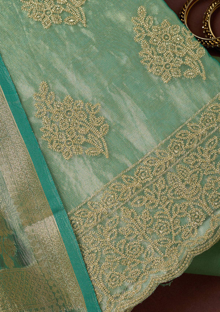 Sea Green Metallic Embroidery Tissue Unstitched Salwar Suit