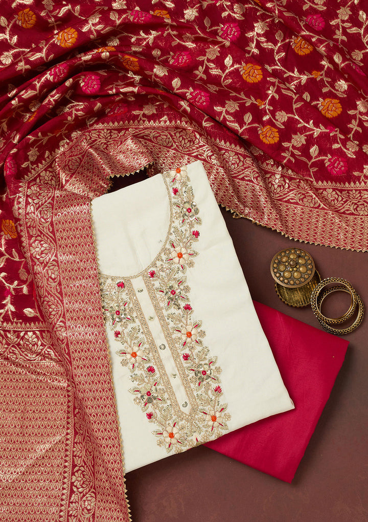 Cream Subtle Dola Silk Unstitched Salwar Suit