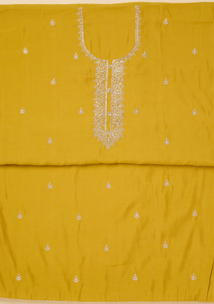 Yellow Zariwork Soft Raw Silk Unstitched Salwar Suit