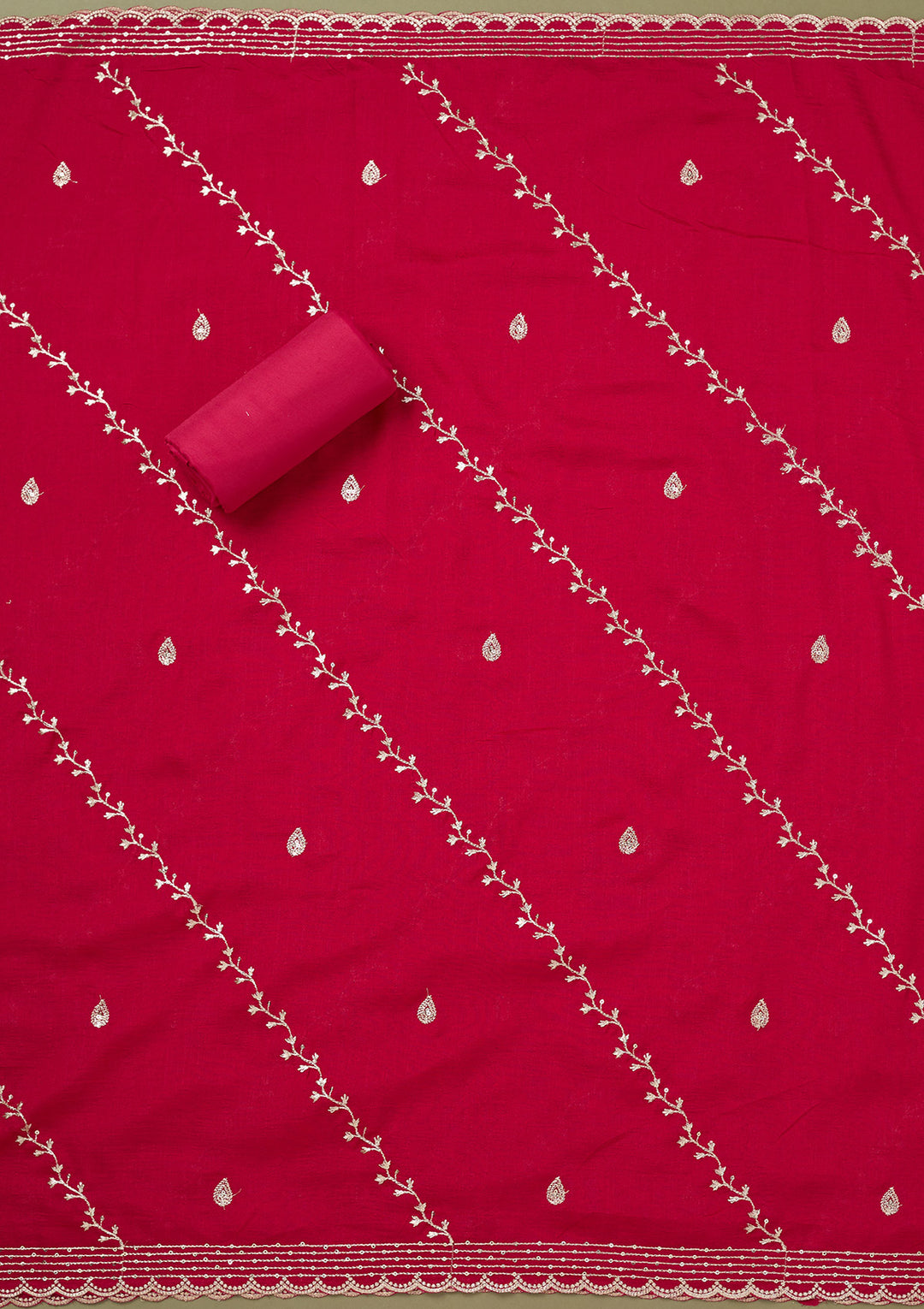 Orange Zariwork Soft Raw Silk Unstitched Salwar Suit