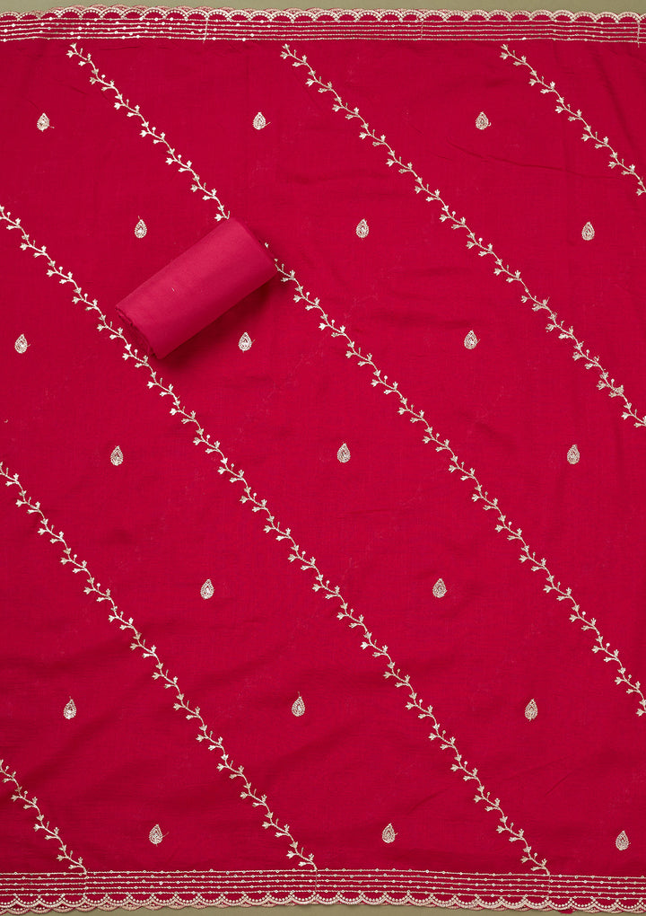 Orange Zariwork Soft Raw Silk Unstitched Salwar Suit