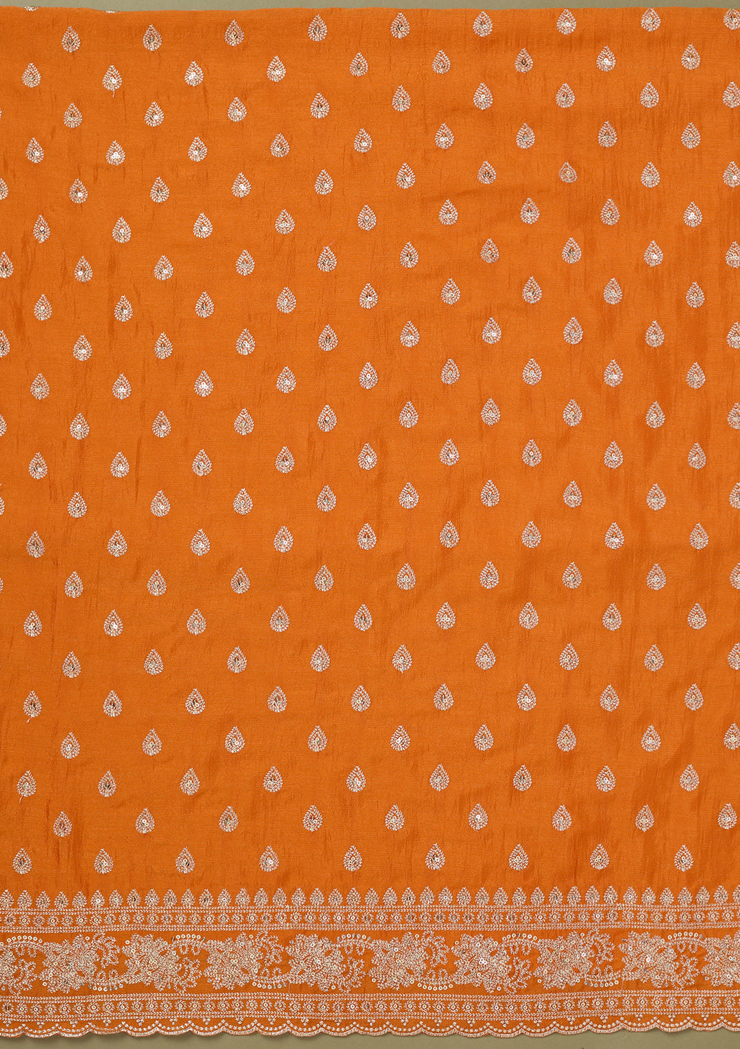 Orange Zariwork Soft Raw Silk Unstitched Salwar Suit