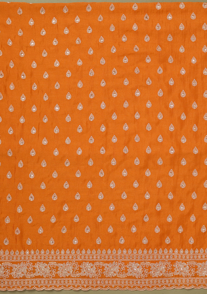 Orange Zariwork Soft Raw Silk Unstitched Salwar Suit