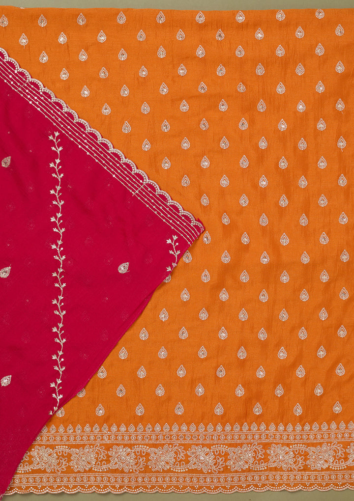 Orange Zariwork Soft Raw Silk Unstitched Salwar Suit