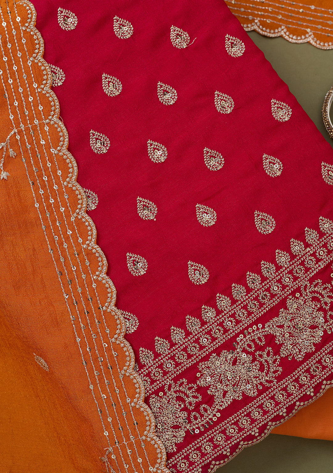 Pink Zariwork Soft Raw Silk Unstitched Salwar Suit